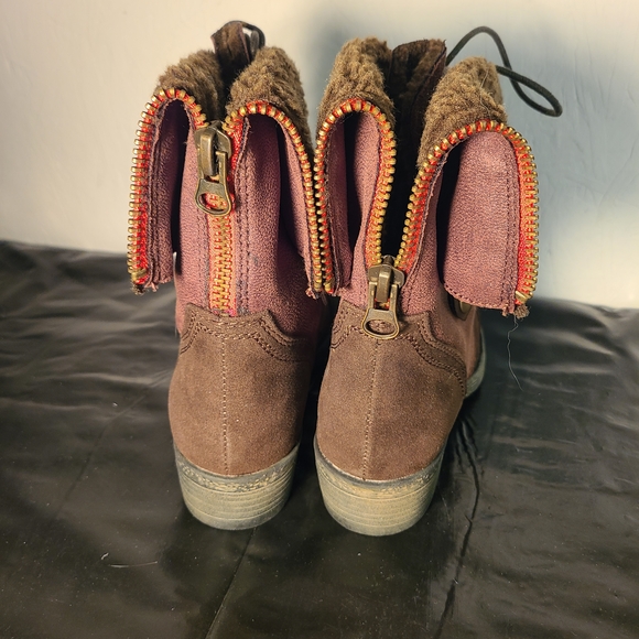 r.b.l.s. Brown Faux Fur Lined Lace-Up Combat Boots Women’s 8.5 - Picture 3 of 15